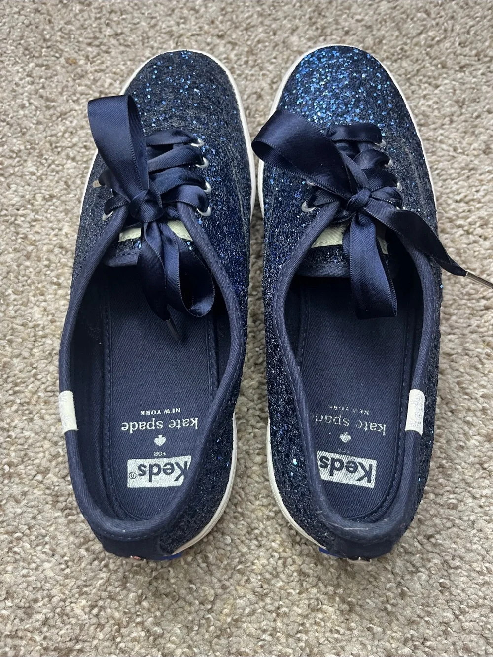 Kate Spade x Ked’s Navy Glitter Sneakers with Ribbon Laces